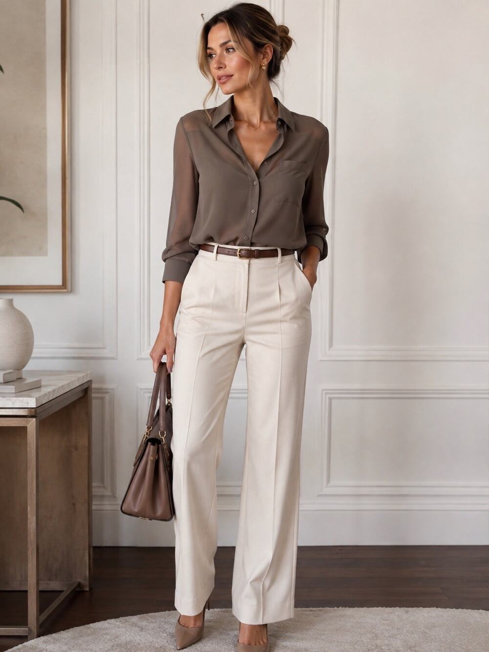 Coldwater Creek Gray Silk/Cotton/Modal Button-Front Collared Shirt Womens M